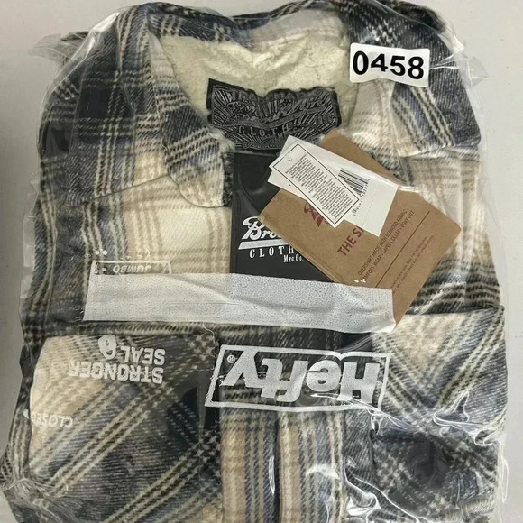 Brooklyn Cloth Mens S Heavy Flannel Sherpa Lined Shacket Windowpane Plaid Jacket - Picture 16 of 16